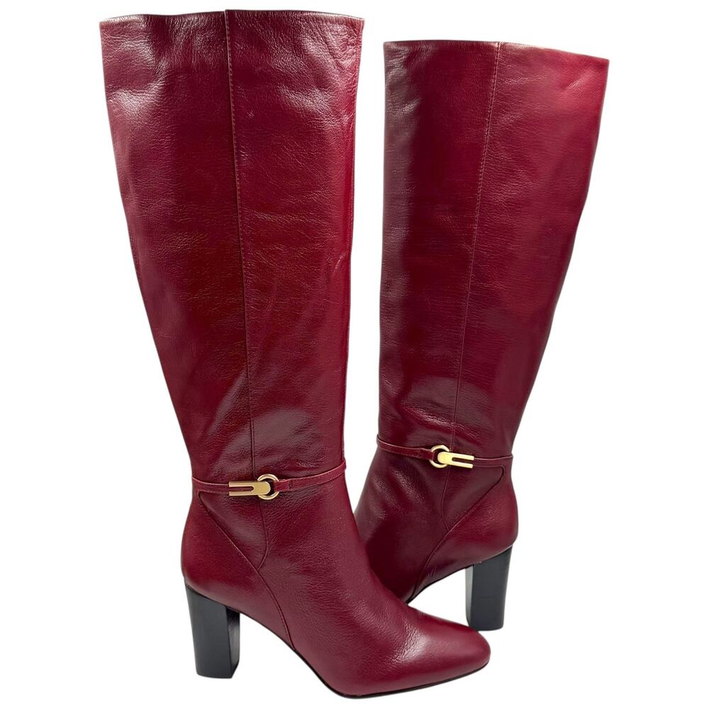 Franco Sarto Nostalgia Palermo Boots Womens 9M Red Leather Knee High Heel NWOB